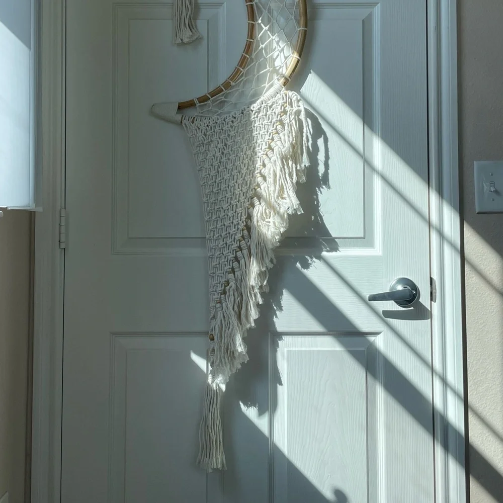 Crescent Moon Dream-Catcher Macramé Hanging Wall Tapestry
